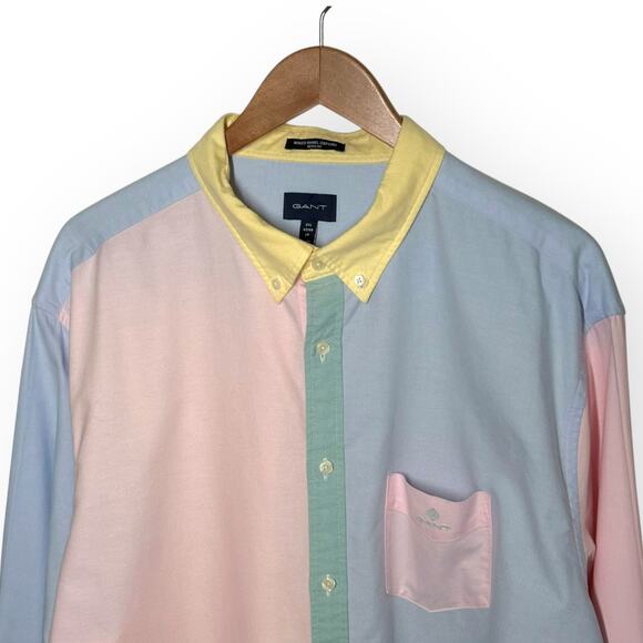GANT Mixed Panel Oxford Button Down Shirt Pastel Colors Evening Party Night Out - Picture 4 of 13
